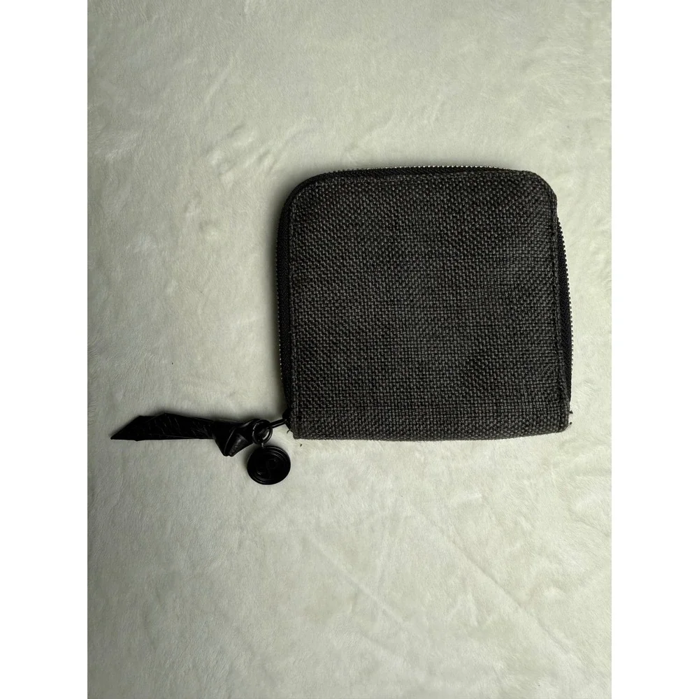 Pistil Womens Zip Around Wallet Charcoal Grey Canvas Black Faux Leather Floral